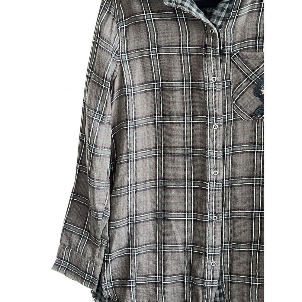 Democracy Plaid Button Down Too Women Small Green  Long Sleeve Embroidery Pocket - Picture 6 of 10
